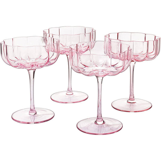 Elegant Flower  Champagne & Cocktail Coupes - Pink Set of 2