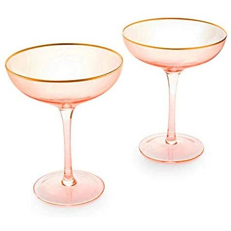 Gorgeous Gilded Pink Rim Coupe | Set of 2