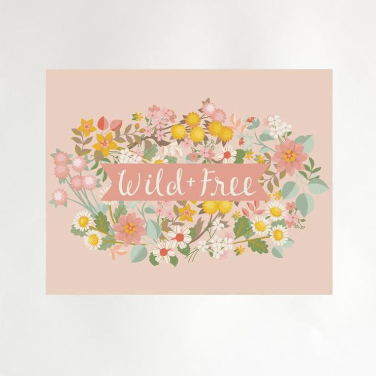 Wild + Free Floral Print on Plae Pink Paper
