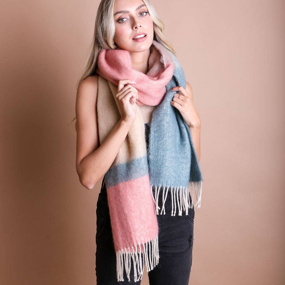 Sage Pink Soft Faux Mohair Scarf
