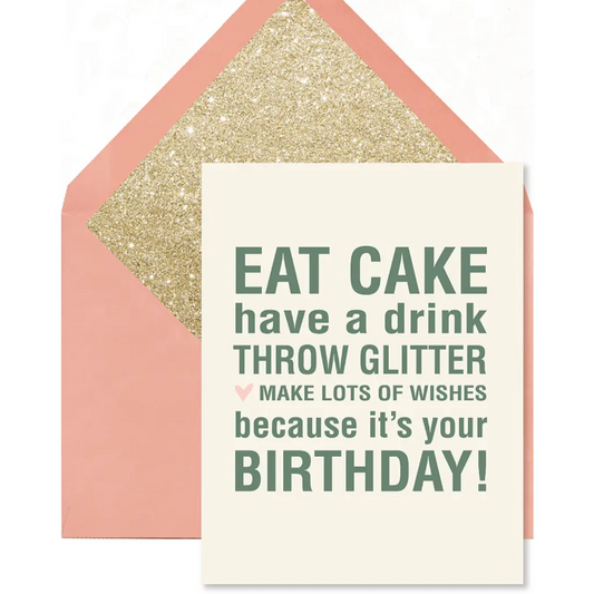 Eat Cake Throw Glitter Card