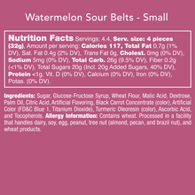 Load image into Gallery viewer, Candy Club Watermelon Sour Belts Nutrition Label
