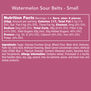 Candy Club Watermelon Sour Belts Nutrition Label