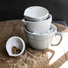 Load image into Gallery viewer, Grey Stoneware Measuring Cups, Set of 4 stacked with ingredients
