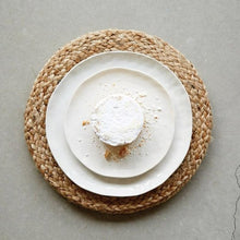 Load image into Gallery viewer, Jute Woven Placemat with white plate and cupcakes from above
