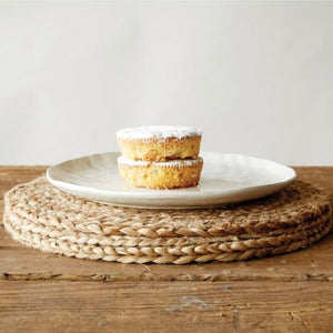 Jute Woven Placemat with white plate and cupcakes