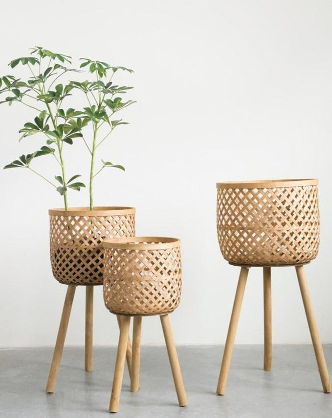 Woven Bamboo Basket Stands