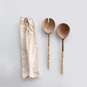 Wooden Salad Servers with Bamboo Handles