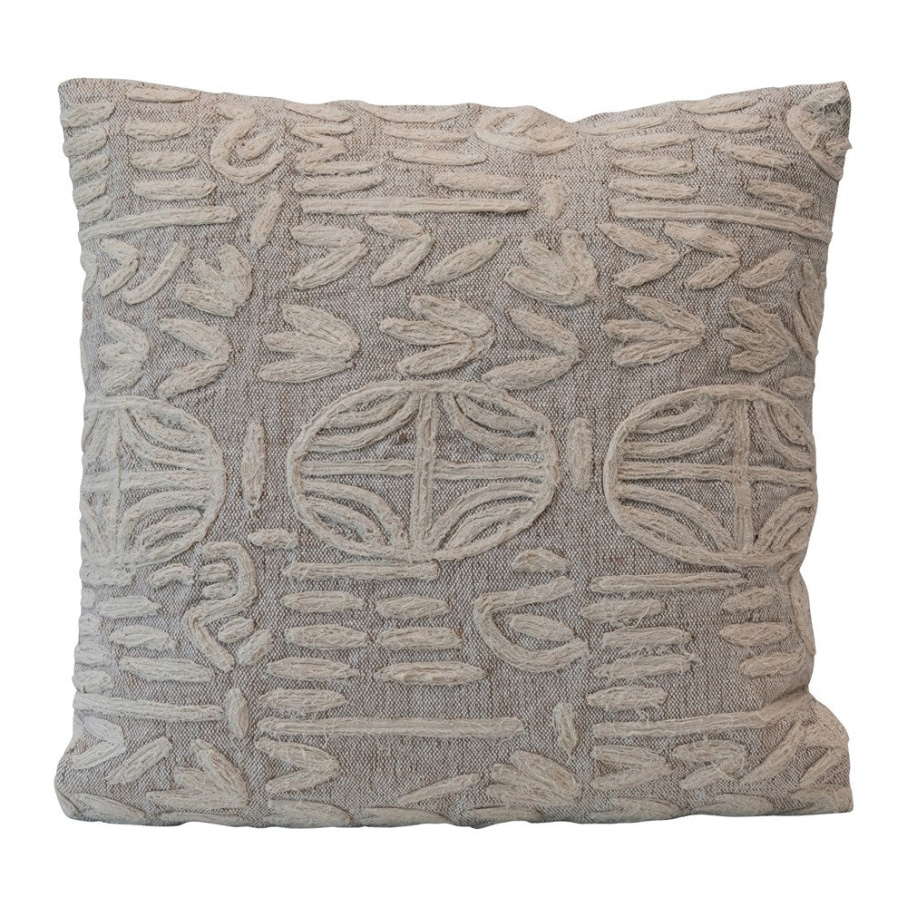 20" Square Cotton & Jute Appliquéd Pillow