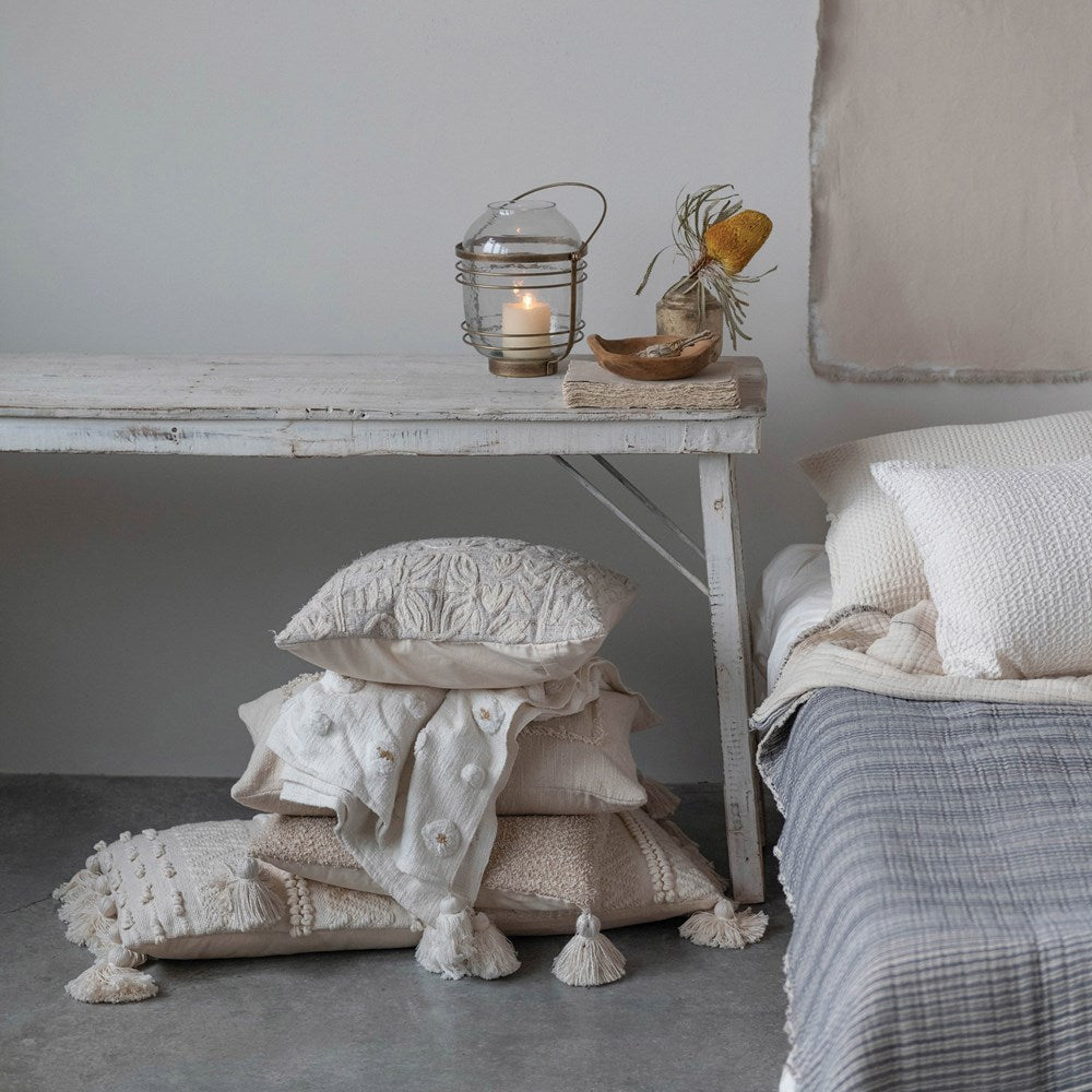 20" Square Cotton & Jute Appliquéd Pillow