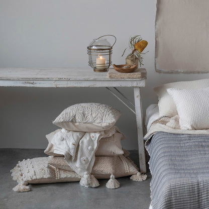 20" Square Cotton & Jute Appliquéd Pillow
