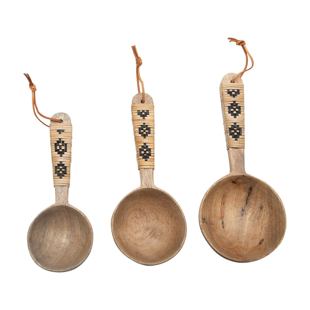 Wooden Scoops with Patterned Rattan Handles