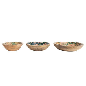 Floral Enameled Wood Bowls