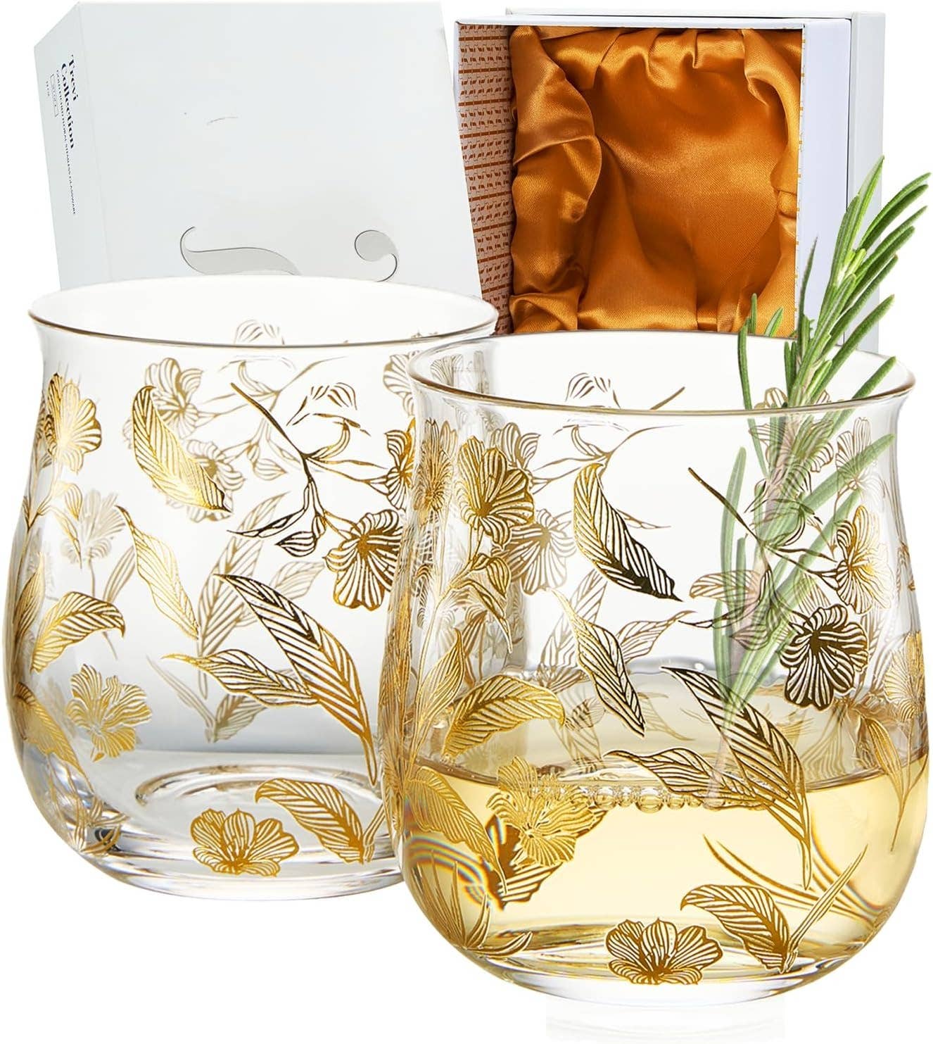 Vintage Gold Floral Decal Tumbler Glassware | Set of 2