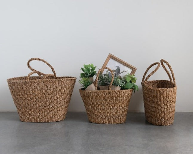 These beautiful hand-woven seagrass totes are functional, but also beautiful! A perfect addition to any home or stuff with goodies for an awesome gift!