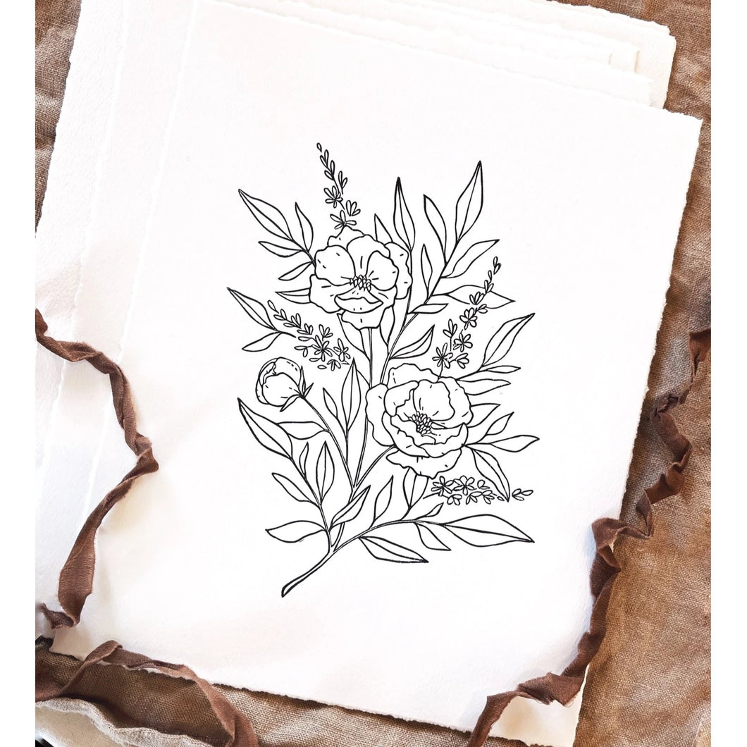 Flourish Floral Block Print on Handmade Paper