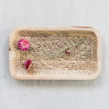 Load image into Gallery viewer, Hand Carved Mango Wood Tray with pink flowers

