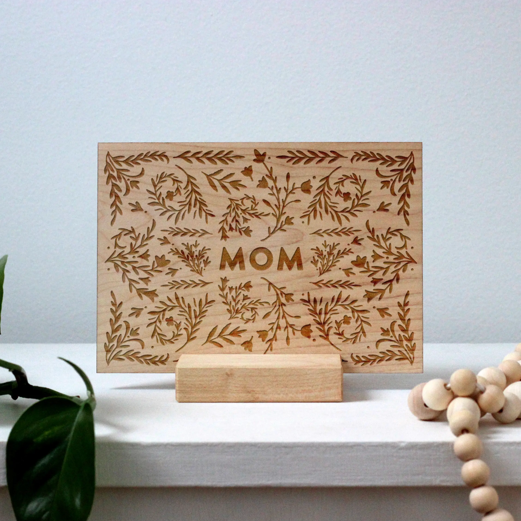 Boho Floral Mom - Wooden Greeting Card on stand