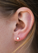 Load image into Gallery viewer, Mother of Pearl // Calming // Huggie Earrings on girl
