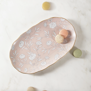 Peony Ceramic Platter with macaroons