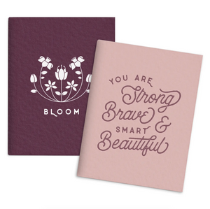 Bloom, Brave, and Beautiful Pocket Notebooks, Set of 2 in muted pinks