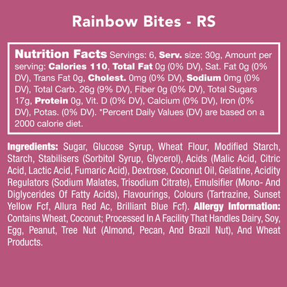 Rainbow Bites Nutrition Label
