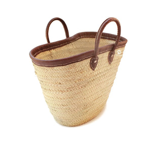 Handmade French Woven Basket Tote with Leather Handle