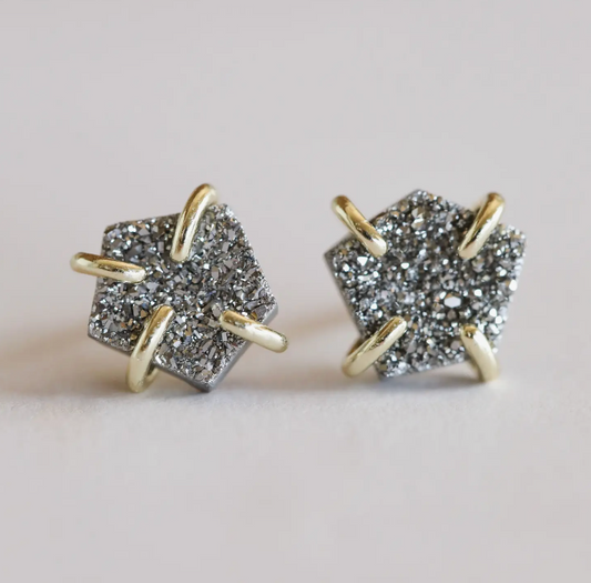 Silver Druzy Prong Earrings