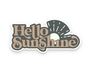 Hello Sunshine Vinyl Sticker in muted greens and oranges