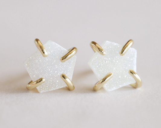 White Druzy Earring Studs