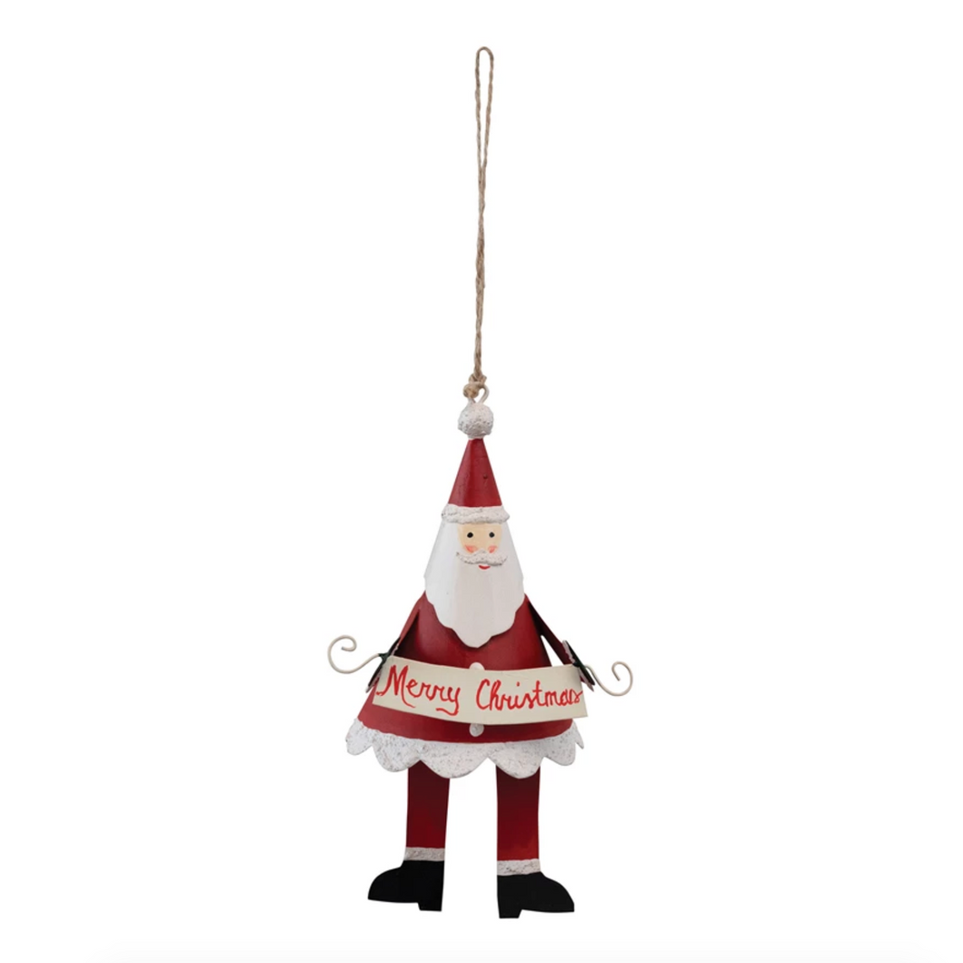 Merry Christmas Tin Santa Ornament