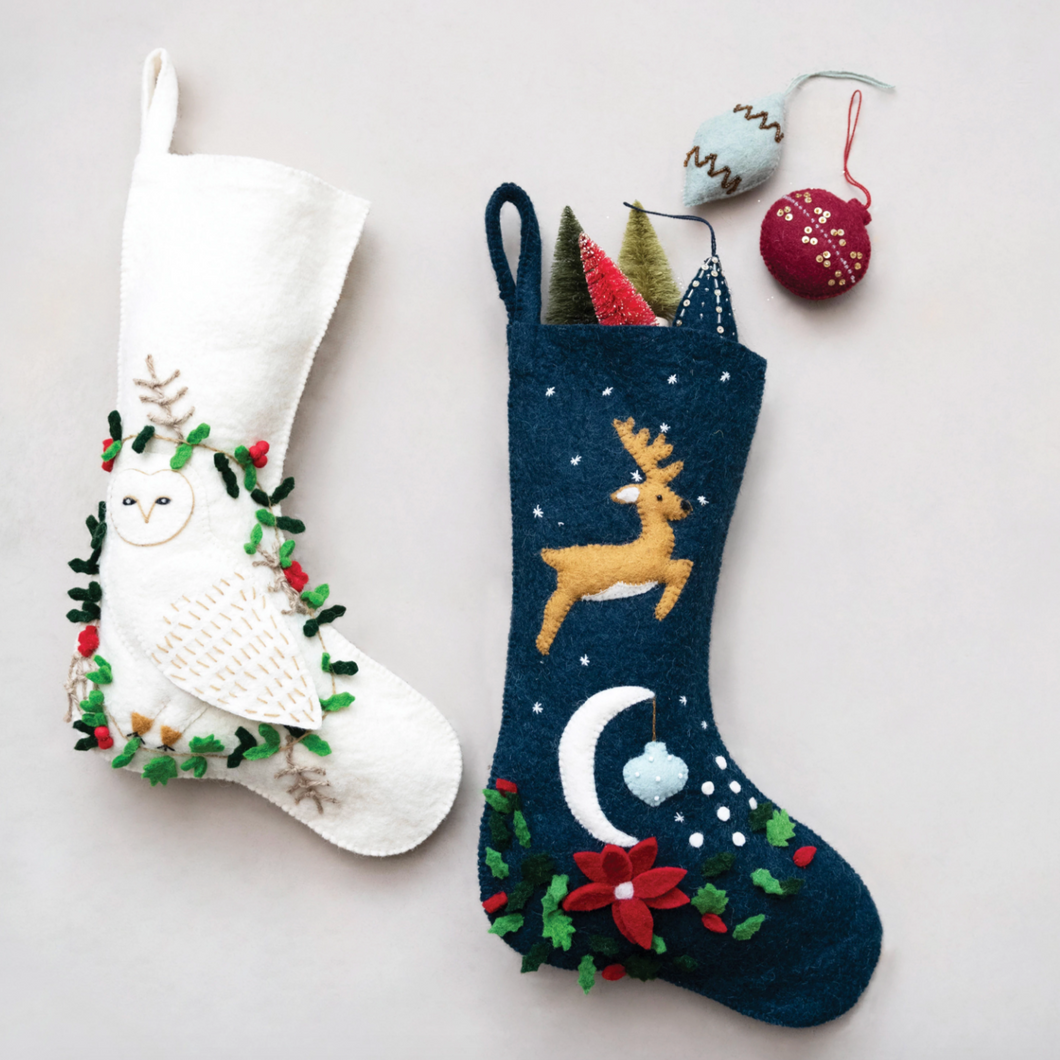 Cottage Reindeer Wool Felt Stocking